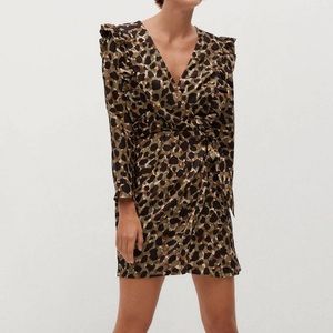 Mango wrap dress with ruffle in animal print size medium